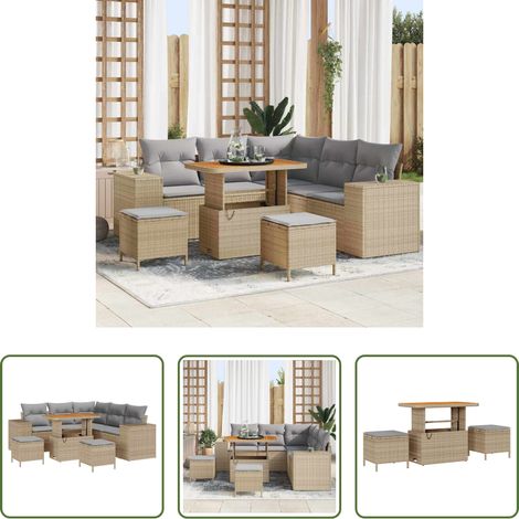 Gartenmöbel -  Garten-Sofa-Set mit Kissen mit Kissen 8 pcs Beige und Hellgrau (1/5)