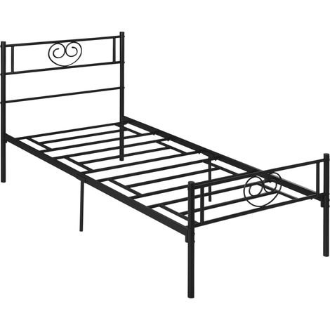 Cadre de lit simple métal 31 cm pour matelas 90x190 cm avec tête de lit cœur 95x196x100 cm Noir