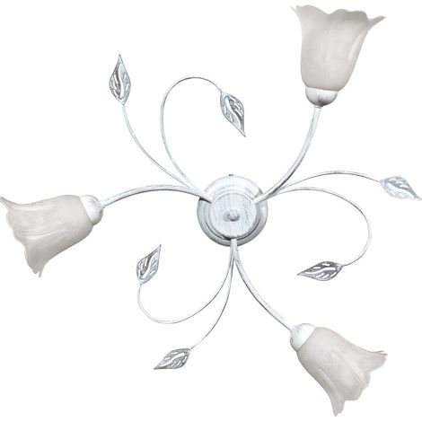 Plafoniera 3xE14 Montatura Bianco Argento Vetro Spugnato Bianco E-Energy Teresa (1/2)