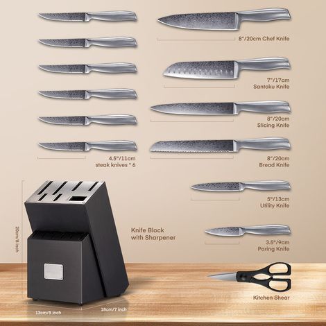 FOHERE 14 Pièces Couteau Cuisine avec Affûteur Intégré
