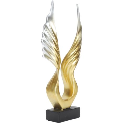 Sculpture d'aile abstraite moderne et luxueuse en résine, couleur or. Idéale pour le salon, le meuble TV ou toute autre pièce. (1/5)