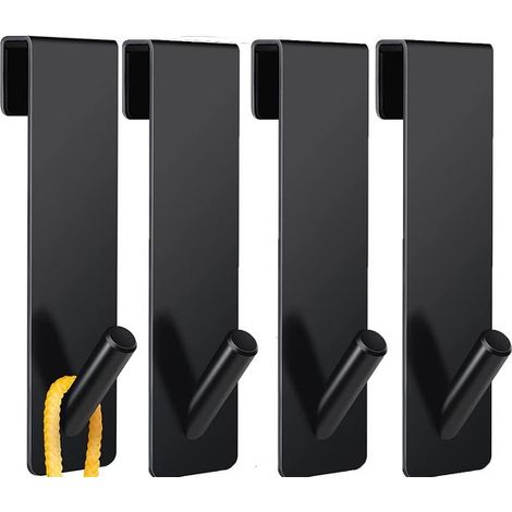 Duschhaken ohne Bohren – 4 Türhaken für Duschkabinen – Handtuchhaken aus Edelstahl – Duschhaken mit Gummischutz für Duschkabinen – Badezimmer (17–8 cm, Schwarz)