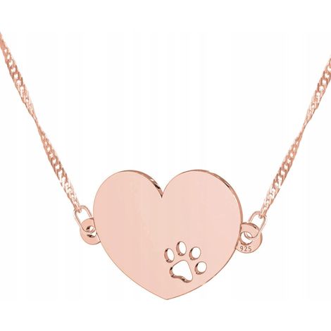 Collier plaqué or avec cœur, empreinte de patte de chien et de chat, argent 925 (1/5)