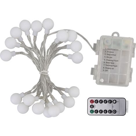 Guirlande LED boule lumineuse, 8 modes, minuterie, 20 ampoules, 2 m, étanche, nomade, variateur, déco. (1/5)