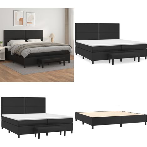 Sommier à lattes de lit avec matelas Noir 200x200 cm Similicuir - Sommier noir - Matelas ensaché (1/5)