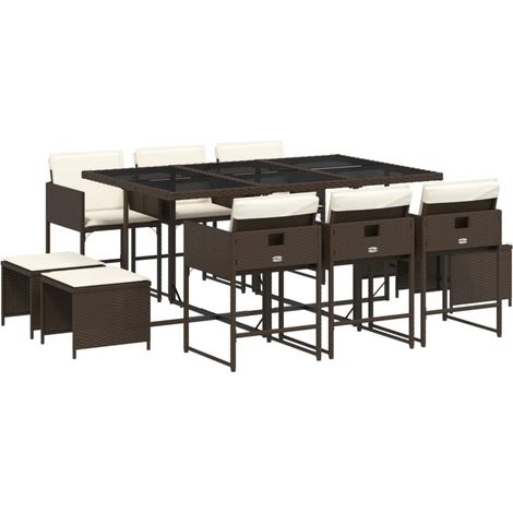 vidaXL Set da Pranzo da Giardino 11 pz con Cuscini Polyrattan Marrone