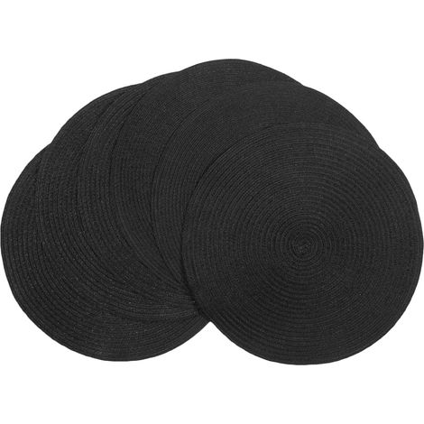 BEBUSINGOTO Set mit 6 runden, geflochtenen Tischsets, waschbar, gewebte Tischsets aus Baumwolle und Polyester, 38,1 cm, hitzebeständig (Schwarz, 6) (1/5)
