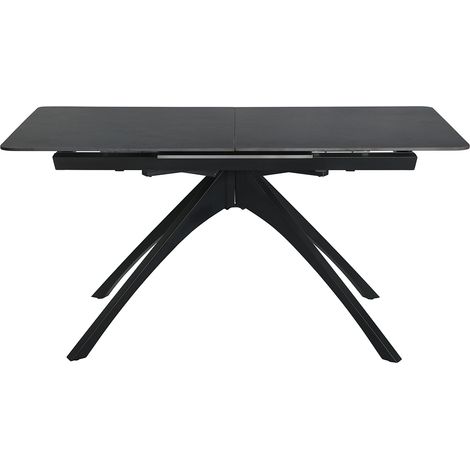 Table à manger, table de repas extensible rectangulaire en Pierre frittée coloris gris foncé, pieds en métal noir - Longueur 150-200 x Profondeur 85 x Hauteur 76 cm (1/5)