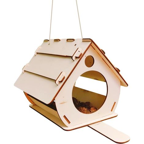Hängendes Vogelhaus aus Naturholz, Maße ca. 32x20x17 cm, mit integriertem Futterspender für Kanarienvögel, Papageien und kleine Vögel ein ideales Geschenk für Garten- und Tierliebhaber. (1/5)
