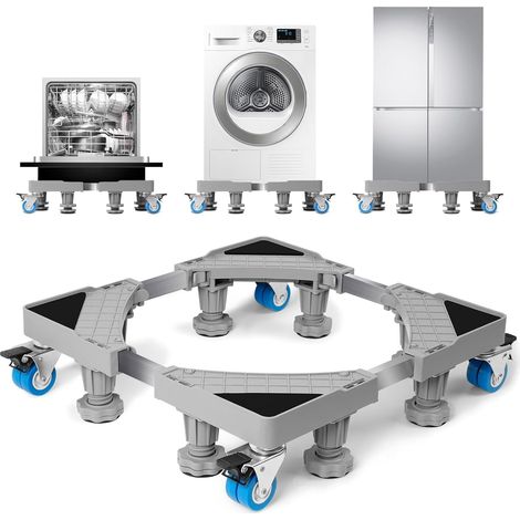1 Support lave-linge et sèche-linge, 4 roulettes, hauteur réglable 41 à 66 cm, charge 300 kg, antidérapant, buanderie (1/5)