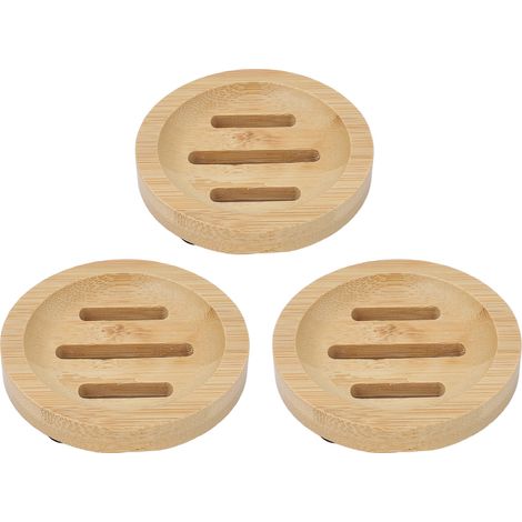 3 pièces Support à Savon en Bambou, Plateau Élégant Rétro pour Salle de Bain avec Drainage, Idéal Cuisine (1/5)