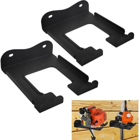 Lot de 2 supports muraux pour outils, acier inoxydable noir, rangement garage et jardin, pour mini lave-linge. (1/5)