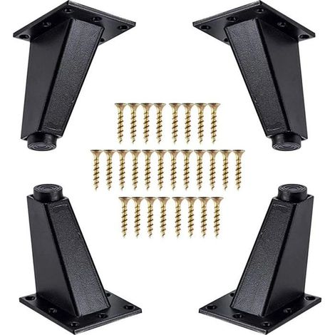 Ensemble de 4 pieds de meuble inclinés, 80 mm, en aluminium noir - vis de fixation, patins en caoutchouc, charge maximale 115 kg (1/5)