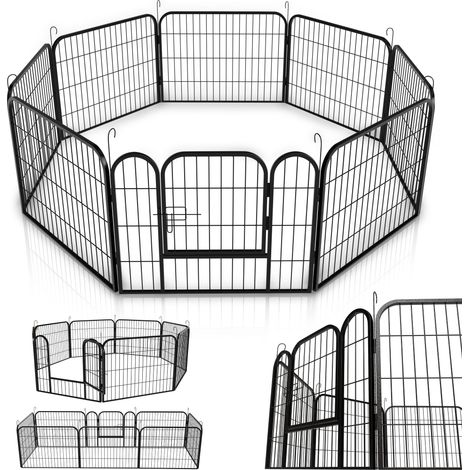 Juskys Enclos pour chiots – Enclos pour chiots en métal 8 pièces – Enclos avec porte – Grillage pour chiens, lapins et petits animaux 160 x 160 x 60 cm (1/5)