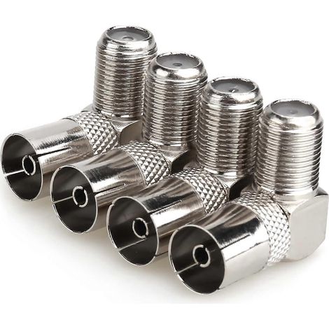 Adaptateur coudé à 90 degrés pour antenne TV (4 pièces) : prise coaxiale femelle vers prise de type F (1/4)