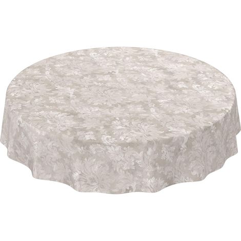 Nappe en Toile cirée Lavable pour Le Jardin, de Forme Ronde, Ovale ou rectangulaire, pour l’intérieur et l’extérieur, Motif Baroque vrillé, Beige-Gris Clair, Ronde, 120 cm (1/5)
