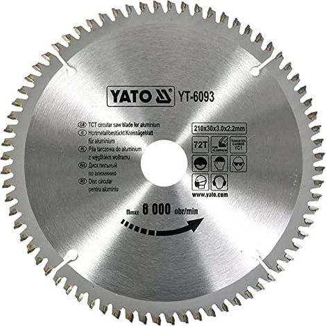 LAMA CIRCOLARE YATO PER ALLUMINIO 210x30mm 72 DENTI 6093 (1/2)
