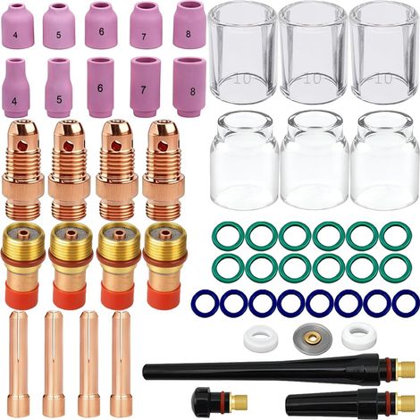 Kit d'accessoires pour torche de soudage TIG pour WP17 WP18 WP26: consommables, lentille à gaz courte, buses en céramique d'alumine, pinces, corps de pince, coupelle en verre, capuchon arrière (1/5)