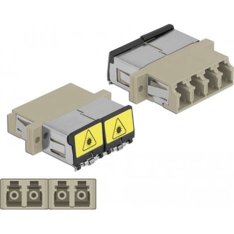 Delock Acoplador de Fibra Ãptica con protección láser flip LC Quad hembra a LC Quad hembra Multimodo beis