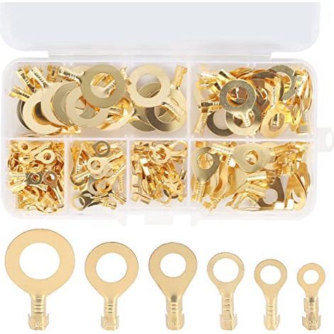 150pcs Cosses Electriques Oeillet Ronde en Laiton Cosses de câble électrique Cosse à Sertir de Anneau M3 M4 M5 M6 M8 M10 Batterie Bornes Cosses Electrique pour Machines Voiture Modélisme (1/5)