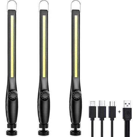 Wiederaufladbare LED-Arbeitsleuchte für Mechaniker, Werkstatt-/Baustellenleuchte, leistungsstarke magnetische Garagenleuchte, wiederaufladbar, tragbar, LED, magnetische Arbeitsleuchte [3 Stück] [Energ (1/4)