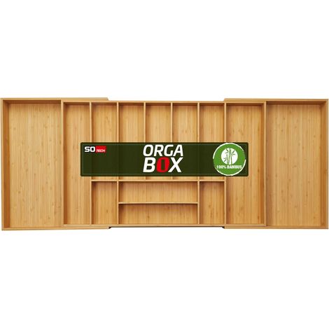 ORGA-BOX UNIVERSAL Besteckkasten aus Bambus verstellbar für Schubladentiefe 473 mm (Innenmaß) für Schrankbreite 900 - 1200 mm bis 13 Fächer