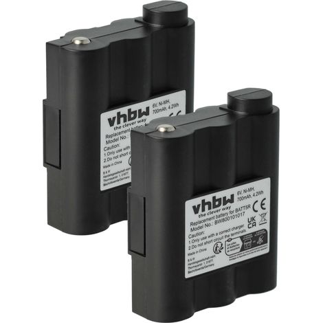 vhbw 2x Akku kompatibel mit Alan / Midland GXT-1000, G9, G7 XT PMR LPD, G7 XT PMR, GXT-1050, Atlantic Funkgerät, Walkie Talkie (700 mAh, 6 V, NiMH)