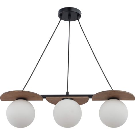 Suspension Mirror noire bois verre blanc 3xG9 Sigma