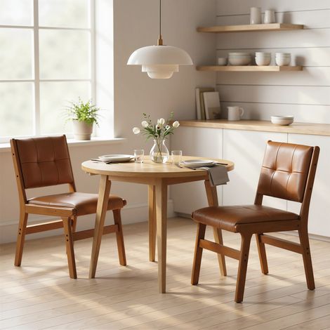 Pack de 2 Sillas de Comedor Tapizadas en PU Asiento Acolchado Patas de Madera para Salón Marrón (1/5)