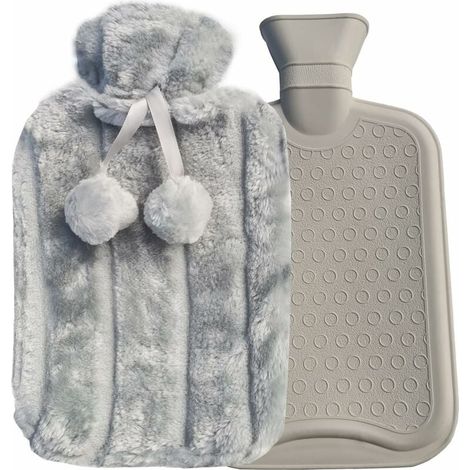 Bolsa de agua caliente de 2 l, bolsa térmica para adultos y niños, bolsa de agua caliente de felpa. (1/4)