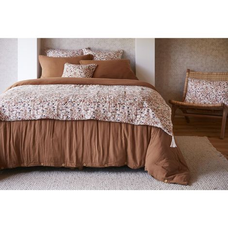 Bout de lit 90 x 200 cm double gaze de coton imprimée capucine Naturel