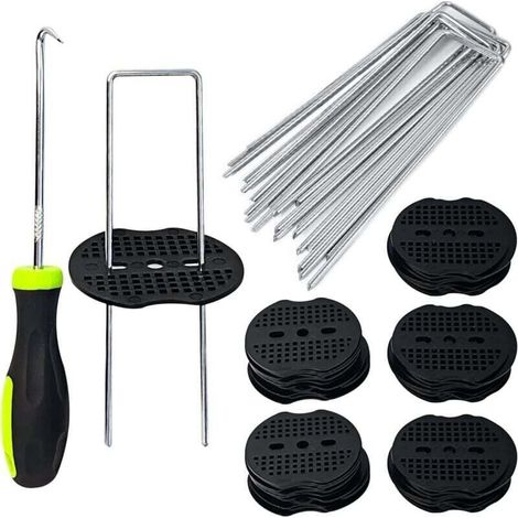 50 Pack 6" Weed Control Membrane Pegs with Protective Washers and Hook/Nail, 6" Length MUMU (1/4)
