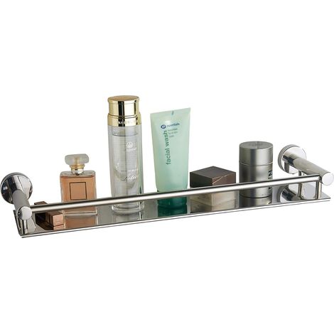 Étagère de salle de bain en acier inoxydable 304 avec rail - Étagère murale flottante pour cuisine, salle de bain, décoration d'intérieur (chrome poli) (1/5)