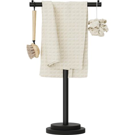 Type T Towel Rail on Stand (46-80) x 41 x 24 cm, Black, Pack of 1 Freestanding Towel Rack, Height Adjustable, Convenient Bathroom Holder, Vertical Towel Rack (1/5)