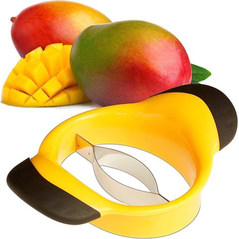 Coupe-mangue en acier inoxydable avec poignée antidérapante et lame de coupe-fruits noire et jaune (1/5)