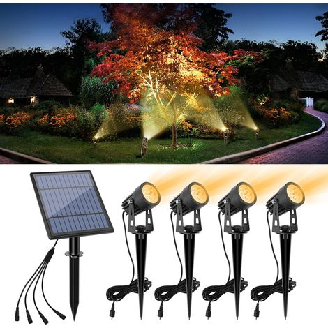 Projecteur solaire de jardin 4 en 1 en métal – Câble de 3 m – Blanc chaud (3000 K) – Étanchéité IP65 – Basse tension – Allumage/extinction automatique (1/5)