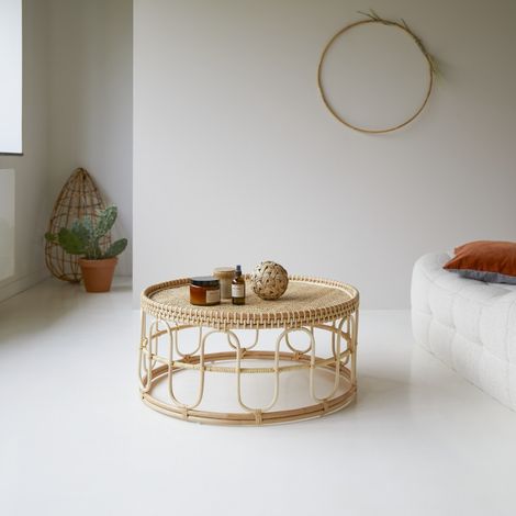 Table basse en tiges de rotin 80 Samson naturel (1/5)