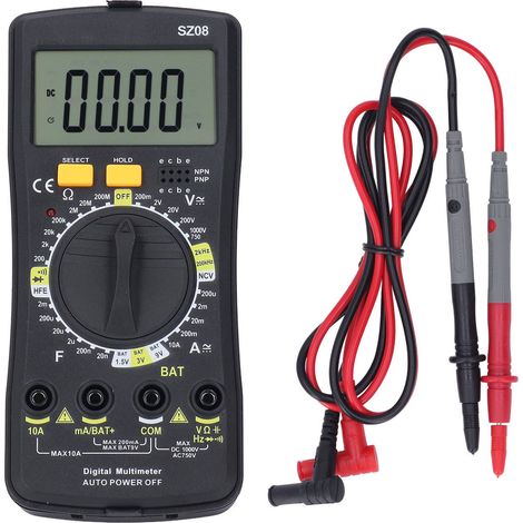 Multimètre Numérique Ultra Fin Gamme Auto/Manuelle Alarme Sonore et Lumineuse Support Réglable Testeur Électrique (1/5)
