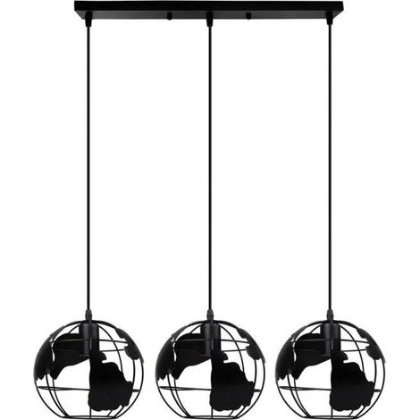 3 Lampes Suspensions Vintage Industrielle Lustre Suspension en Globe Noir pour Salon Chambre Cafe Bar (1/4)