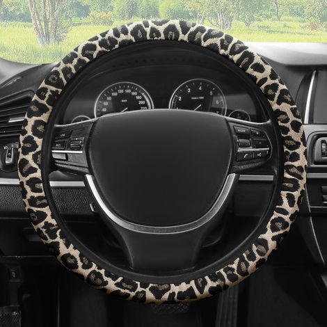 Housse de volant 15 pouces pour voiture, SUV et camion, accessoires de décoration universels pour femmes, filles et hommes, imprimé léopard kaki (1/4)