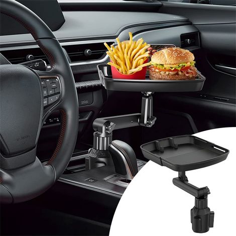 Bandeja portavasos para coche, mesa multifuncional para comer con ranura para teléfono móvil, bandeja giratoria universal ajustable de 360° para vehículos.