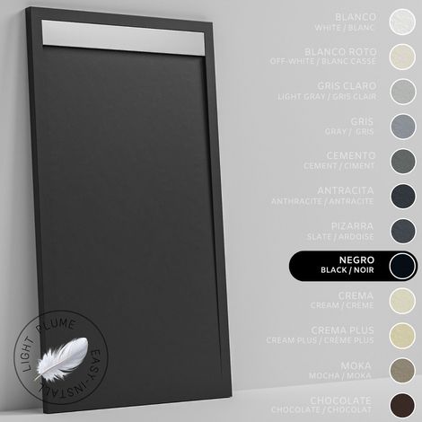 SOULHOME Duschwanne aus leichtem Kunstharz Schiefer-Textur - Farbe Schwarz - 100X70- Extraflach 3 cm. Edelstahlgitter (1/5)