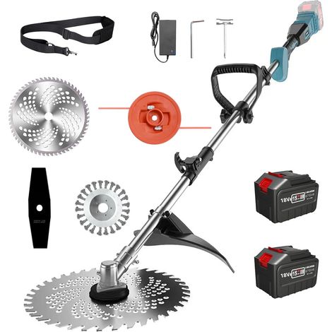 Débroussailleuse sans fil avec batterie pour Makita 4 types de lames (2 batteries et chargeur) tondeuse à gazon - (1/5)