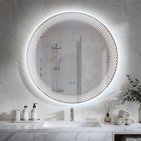 WILITTO 60 cm Miroir Rond Salle de Bain avec LED Miroir Salle de Bain Lumineux 3 Mode de Lumières Dimmable Anti-buée IP44, Interrupteur tactile (1/5)