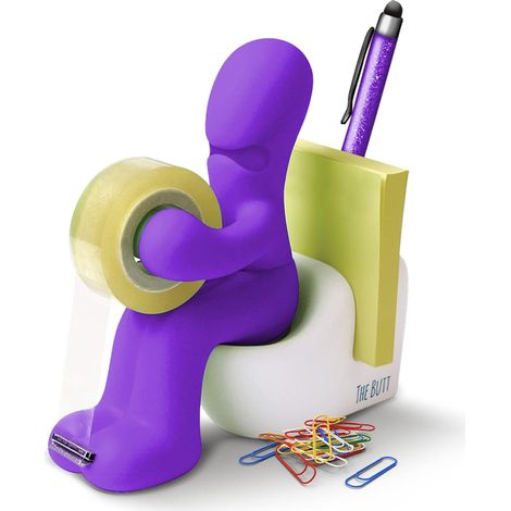 Le Butt Station Fournitures de Bureau - Dévidoir de Ruban Amusant - Porte Accessoires de Bureau Rigolo et Sympa avec Rouleau de Ruban, Trombones, Notes Adhésives et Stylo(non inclus)-Voilet (1/5)