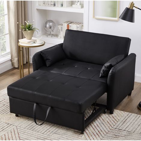 Ausziehbares Sofabett 156x100 cm Schwarz Antik in PU mit 3-stufig verstellbarer Rückenlehne (1/5)