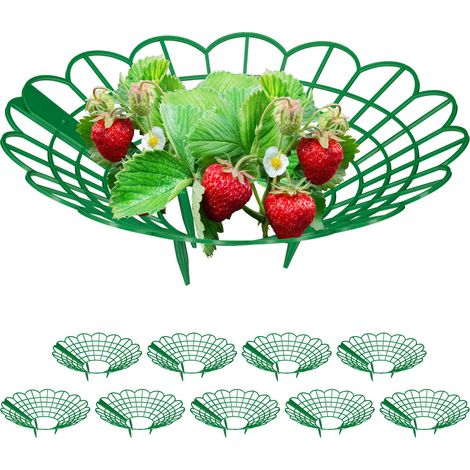 Relaxdays Supports pour fraises, set de 10, protection contre les limaces, plastique, évite la pourriture, vert