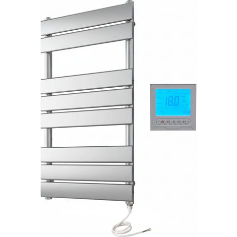 Electric Richmond Heated Towel Rail Chrome Flat Panel 400mm W x 800mm H Bathroom Towel Radiator + 7 Day Timer/Thermostat (1/4)
