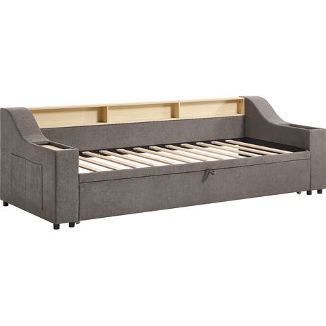 Letto estraibile 2 x 80 x 200 cm con vani portaoggetti e porta USB - Tessuto - Talpa - ORAVAYA (1/5)