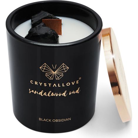 Vela de soja de obsidiana negra CRYSTALLOVE - Sándalo Oud 400 g (1/5)